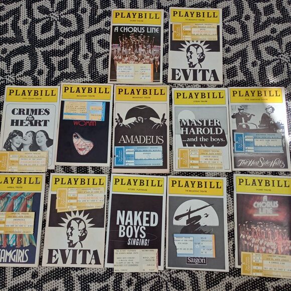 Other - Broadway Playbill‎ Lot 12 With Ticket Stubs 80s 90s Shoes NYC